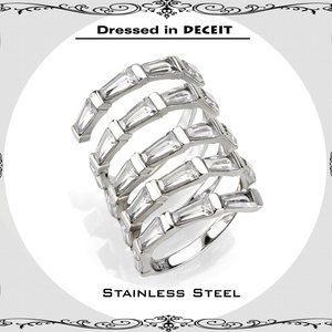 Wrap Around 23 Baguettes 2.3 Carats Cubic Zirconia Stainless Steel Ring Sz 8